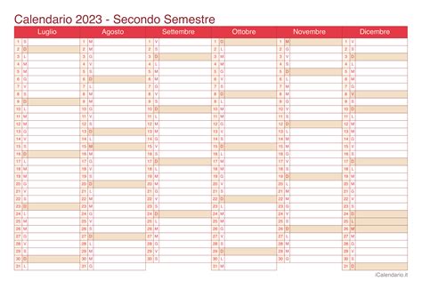 calendario semestrale 2023 stampabile.